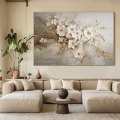 White Blossoms Tree Art – Luxurious Modern Textured Floral Wall Decor for Living Room, Bedroom, Office, and Hallway –Clue Art #142