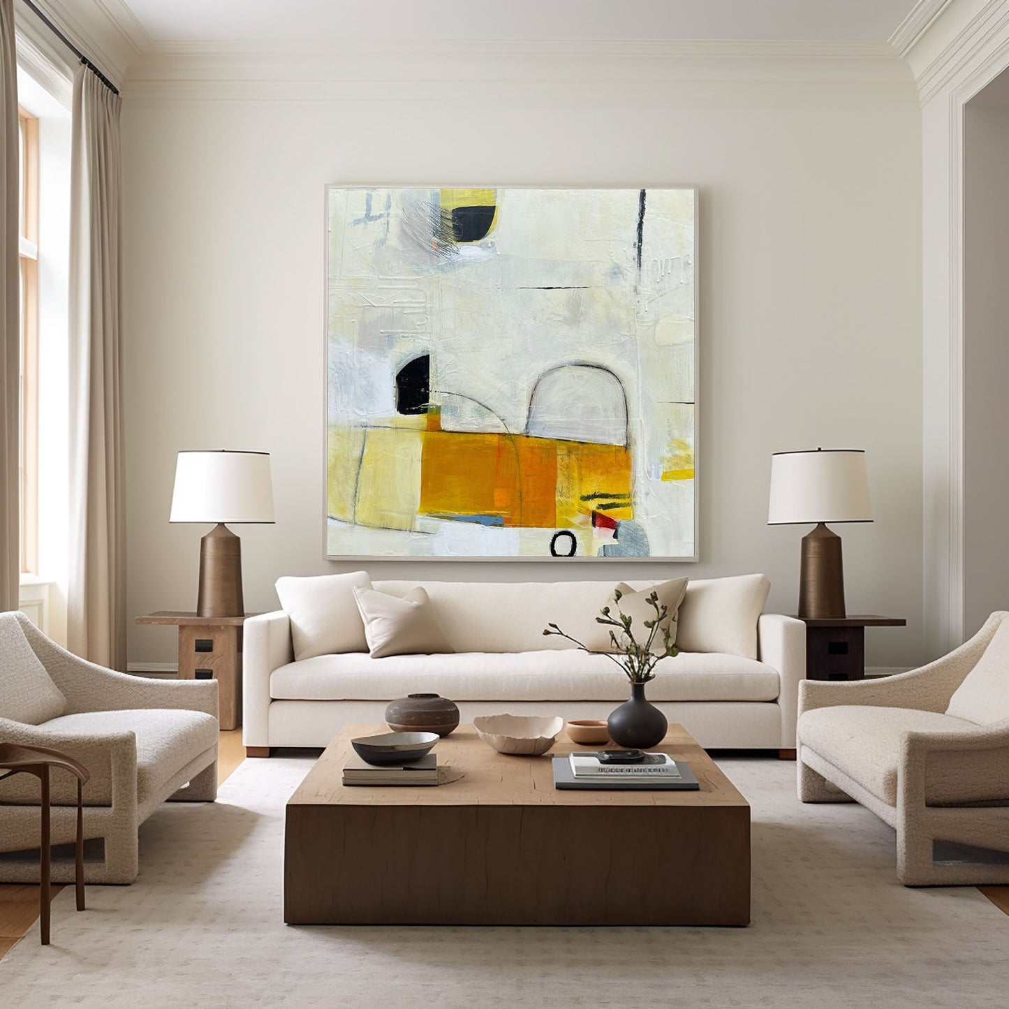 Mid-Century Modern Inspired Abstract Painting Minimalist Canvas Wall Art for Living Room, Bedroom, and Office Décor – Clue Art #155