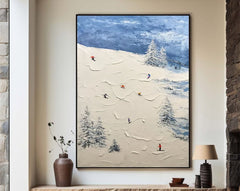Winter Skiing Scene Wall Art Textured Canvasfor living rooms, bedrooms, and offices – Clue Art #152