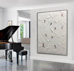 Winter Skiing Adventure Textured Wall Art for Living Room, Bedroom Home Decor – Clue Art #387