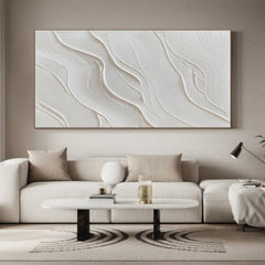 Elegant White Textured Wall Art – Minimalist Abstract Canvas Painting for Modern Living Room, Bedroom, and Office Decor – Clue Art #584
