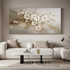 White Blossoms Tree Art – Luxurious Modern Textured Floral Wall Decor for Living Room, Bedroom, Office, and Hallway –Clue Art #142