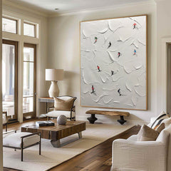 Winter Skiing Adventure Textured Wall Art for Living Room, Bedroom Home Decor – Clue Art #387