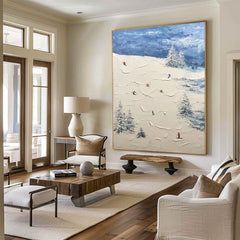 Winter Skiing Scene Wall Art Textured Canvasfor living rooms, bedrooms, and offices – Clue Art #152