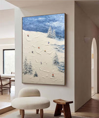 Winter Skiing Scene Wall Art Textured Canvasfor living rooms, bedrooms, and offices – Clue Art #152