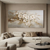 White Blossoms Tree Art – Luxurious Modern Textured Floral Wall Decor for Living Room, Bedroom, Office, and Hallway –Clue Art #142