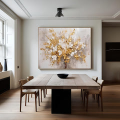 Golden Blossoms Tree Art – Modern Textured Floral Wall Decor for Living Room, Bedroom, Office, and Hallway – Clue Art #171