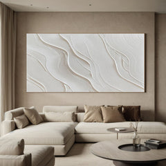 Elegant White Textured Wall Art – Minimalist Abstract Canvas Painting for Modern Living Room, Bedroom, and Office Decor – Clue Art #584