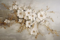 White Blossoms Tree Art – Luxurious Modern Textured Floral Wall Decor for Living Room, Bedroom, Office, and Hallway –Clue Art #142