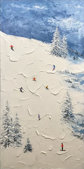 Winter Skiing Scene Wall Art Textured Canvasfor living rooms, bedrooms, and offices – Clue Art #152