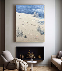 Winter Skiing Scene Wall Art Textured Canvasfor living rooms, bedrooms, and offices – Clue Art #152