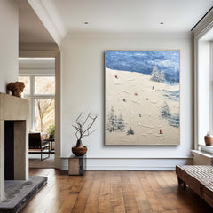 Winter Skiing Scene Wall Art Textured Canvasfor living rooms, bedrooms, and offices – Clue Art #152