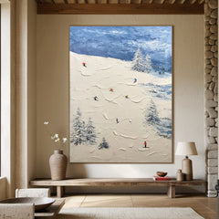 Winter Skiing Scene Wall Art Textured Canvasfor living rooms, bedrooms, and offices – Clue Art #152