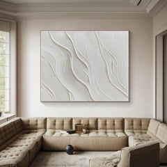 Elegant White Textured Wall Art – Minimalist Abstract Canvas Painting for Modern Living Room, Bedroom, and Office Decor – Clue Art #584