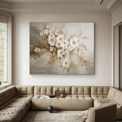 White Blossoms Tree Art – Luxurious Modern Textured Floral Wall Decor for Living Room, Bedroom, Office, and Hallway –Clue Art #142
