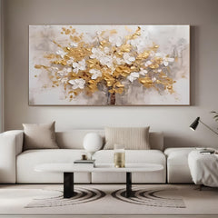 Golden Blossoms Tree Art – Modern Textured Floral Wall Decor for Living Room, Bedroom, Office, and Hallway – Clue Art #171