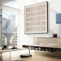 Wabi-Sabi Inspired Neutral Toned Wall Art Textured Lines Abstract Canvas Painting for Living Room, Bedroom, and Office Décor – Clue Art #384