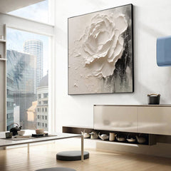 White Rose Painting Textured Floral Wall Art for Living Room, Bedroom, Office Décor – Clue Art #011