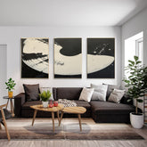 Lunar Phases Abstract Black and White Triptych Canvas Art for Living Room, Bedroom, and Office Décor – Clue Art #239