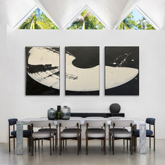 Lunar Phases Abstract Black and White Triptych Canvas Art for Living Room, Bedroom, and Office Décor – Clue Art #239
