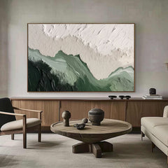 Emerald Peaks - Green & White Mountain Textured Wall Art for Bedroom Home Decor – Clue Art #277