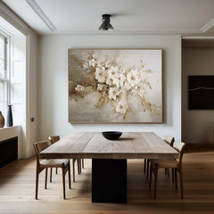 White Blossoms Tree Art – Luxurious Modern Textured Floral Wall Decor for Living Room, Bedroom, Office, and Hallway –Clue Art #142