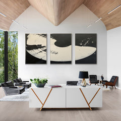 Lunar Phases Abstract Black and White Triptych Canvas Art for Living Room, Bedroom, and Office Décor – Clue Art #239
