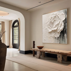 White Rose Painting Textured Floral Wall Art for Living Room, Bedroom, Office Décor – Clue Art #011