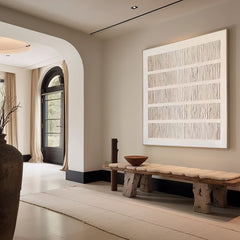 Wabi-Sabi Inspired Neutral Toned Wall Art Textured Lines Abstract Canvas Painting for Living Room, Bedroom, and Office Décor – Clue Art #384