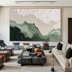 Emerald Peaks - Green & White Mountain Textured Wall Art for Bedroom Home Decor – Clue Art #277