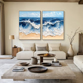 Coastal Tempest Textured Ocean Wave Art Set of 2 – Modern Seascape Wall Decor for Living Room | Clue Art #238