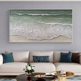 Large Majestic Green and White Ocean Wave Textured Canvas Wall Art for Living Room, Bedroom, and Office Décor – Clue Art #087