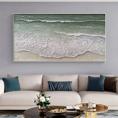 Large Majestic Green and White Ocean Wave Textured Canvas Wall Art for Living Room, Bedroom, and Office Décor – Clue Art #087