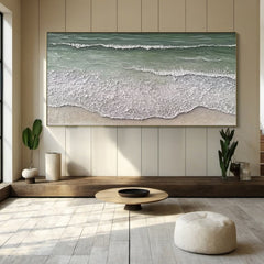 Large Majestic Green and White Ocean Wave Textured Canvas Wall Art for Living Room, Bedroom, and Office Décor – Clue Art #087