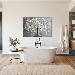 Elegant White Blossom Tree Textured Wall Art for Modern Living Room, Bedroom, Office Décor – Clue Art #025