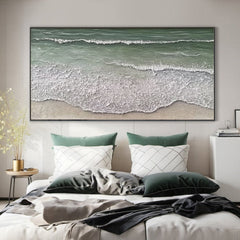 Large Majestic Green and White Ocean Wave Textured Canvas Wall Art for Living Room, Bedroom, and Office Décor – Clue Art #087