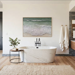 Large Majestic Green and White Ocean Wave Textured Canvas Wall Art for Living Room, Bedroom, and Office Décor – Clue Art #087