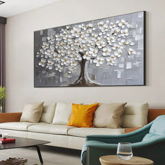 Elegant White Blossom Tree Textured Wall Art for Modern Living Room, Bedroom, Office Décor – Clue Art #025