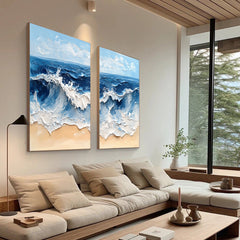 Coastal Tempest Textured Ocean Wave Art Set of 2 – Modern Seascape Wall Decor for Living Room | Clue Art #238