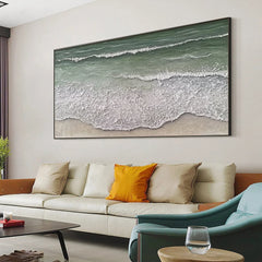 Large Majestic Green and White Ocean Wave Textured Canvas Wall Art for Living Room, Bedroom, and Office Décor – Clue Art #087