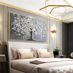 Elegant White Blossom Tree Textured Wall Art for Modern Living Room, Bedroom, Office Décor – Clue Art #025