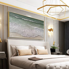 Large Majestic Green and White Ocean Wave Textured Canvas Wall Art for Living Room, Bedroom, and Office Décor – Clue Art #087