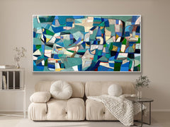 Mid-Century Modern Inspired Abstract Painting Minimalist Canvas Wall Art for Living Room, Bedroom, and Office Décor – Clue Art #235