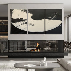 Lunar Phases Abstract Black and White Triptych Canvas Art for Living Room, Bedroom, and Office Décor – Clue Art #239