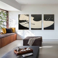 Lunar Phases Abstract Black and White Triptych Canvas Art for Living Room, Bedroom, and Office Décor – Clue Art #239
