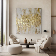 Elegant Abstract Gold and White Wall Art for Modern Living Room Decor – Clue Art #137