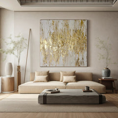 Elegant Abstract Gold and White Wall Art for Modern Living Room Decor – Clue Art #137