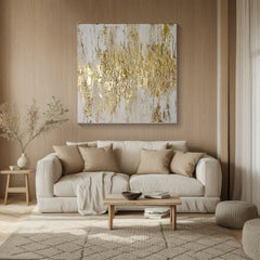 Elegant Abstract Gold and White Wall Art for Modern Living Room Decor – Clue Art #137