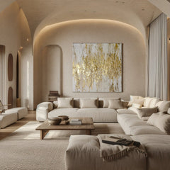 Elegant Abstract Gold and White Wall Art for Modern Living Room Decor – Clue Art #137