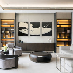 Lunar Phases Abstract Black and White Triptych Canvas Art for Living Room, Bedroom, and Office Décor – Clue Art #239